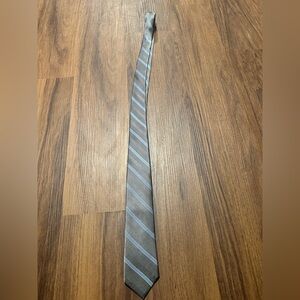 The Tie Bar Gray and Blue Striped Tie 100% Silk